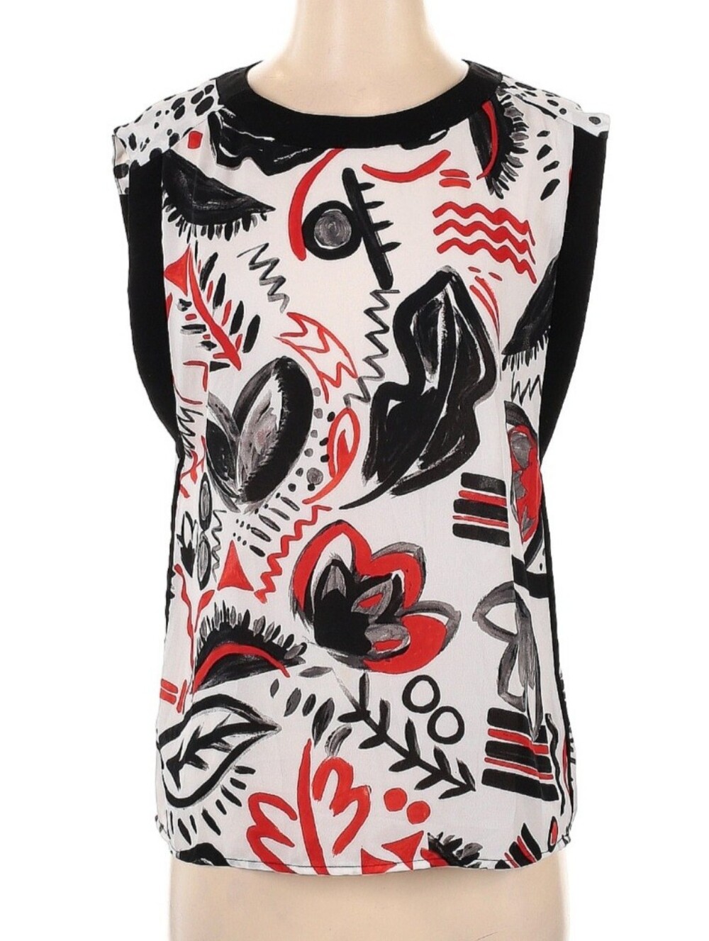 Sam Edelman Sleeveless Graphic Floral Tank - White/Black/Red